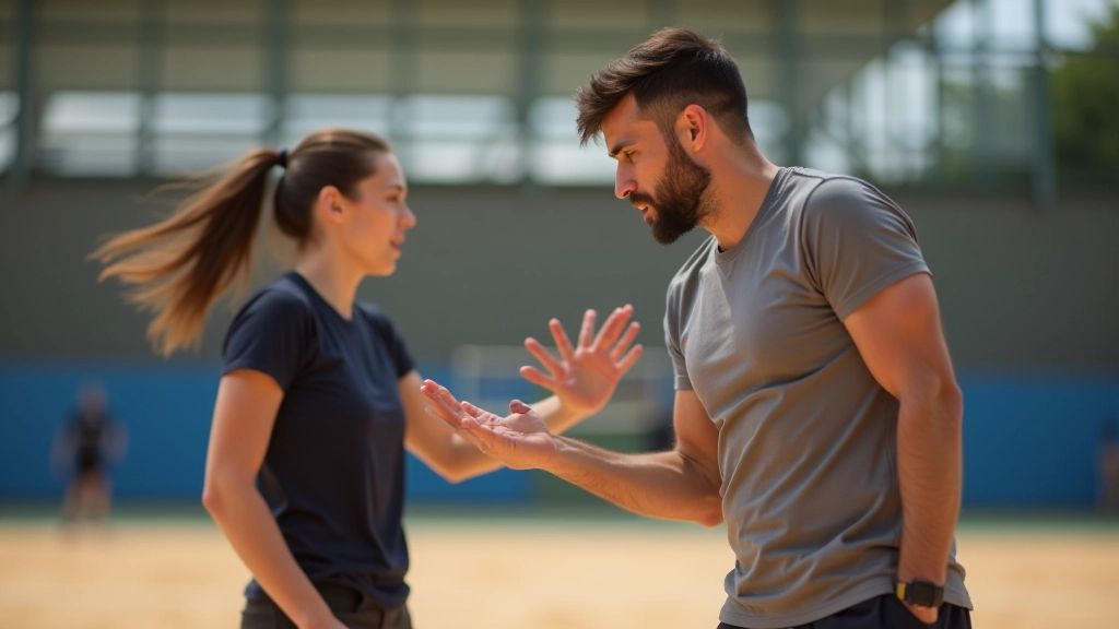 مدرب متخصص يشرح تقنيات الهجوم للاعب بشكل عملي مباشر